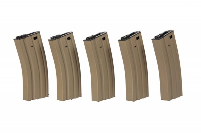 Box of 5 Hi-Cap 300rnd Metal Magazines for M4/M16 Series Tan Specna Arms