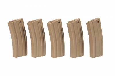 Box of 5 Mid-Cap 140rnd Magazines for M4/M16 Series Tan Specna Arms